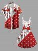 Plus Size Christmas Dwarf Heart Bowknot Gift Print A Line Dress -  