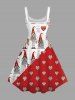 Plus Size Christmas Dwarf Heart Bowknot Gift Print A Line Dress -  
