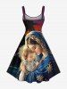 Plus Size Christmas Birth of Jesus Coconut Tree Ombre Dusk Print A Line Dress -  