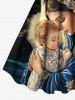 Plus Size Christmas Birth of Jesus Coconut Tree Ombre Dusk Print A Line Dress -  
