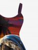 Plus Size Christmas Birth of Jesus Coconut Tree Ombre Dusk Print A Line Dress -  