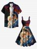 Plus Size Christmas Birth of Jesus Coconut Tree Ombre Dusk Print A Line Dress -  