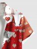 Chemise à poches boutonnées grande taille pour homme, imprimée avec un nain de Noël, un cœur et un nœud papillon. Motif : nain, cœur et cadeau. - Rouge L