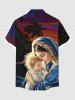 Chemise à poches boutonnées grande taille pour homme, motif cocotier et ombré crépusculaire, grande taille, Noël, Naissance de Jésus - Noir 4XL