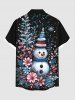 Chemise grande taille pour homme, imprimé bonhomme de neige et fleurs de Noël, boutons et poche. - Noir 4XL