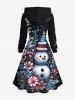 Robe à capuche grande taille à imprimé bonhomme de neige et fleurs de Noël, lacée et à cordon de serrage - Noir S