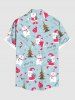 Plus Size Christmas Tree Santa Claus Snowman Print Buttons Pocket Shirt For Men -  
