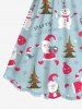 Robe cintrée grande taille à imprimé sapin de Noël, Père Noël et bonhomme de neige - Bleu Poudre 6X