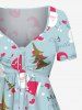 Robe cintrée grande taille à imprimé sapin de Noël, Père Noël et bonhomme de neige - Bleu Poudre 6X