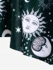 Maillot de bain tankini grande taille rembourré à rayures imprimées soleil, lune et galaxie - Vert profond 1X