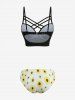 Sunflowers Print Lattice Crisscross Skirt 3 Piece Tankini Swimsuit -  