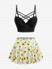 Sunflowers Print Lattice Crisscross Skirt 3 Piece Tankini Swimsuit -  