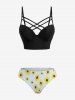 Sunflowers Print Lattice Crisscross Skirt 3 Piece Tankini Swimsuit -  