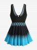 Flower Colorblock Print O-ring Ruched Panel Boyleg Tankini Swimsuit -  