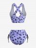 Butterfly Print Bowknot Crisscross Straps Cinched Tankini Swimsuit -  
