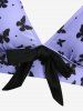 Butterfly Print Bowknot Crisscross Straps Cinched Tankini Swimsuit -  