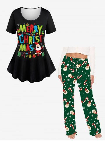 Ensemble pyjama grande taille assorti pour femme, imprimé Père Noël, flocons de neige et bonbons