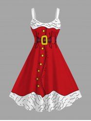 Plus Size Christmas Santa Claus Costume Print Tank Dress -  