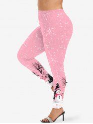 Plus Size Christmas Tree Snowman Snowflake Print Leggings -  
