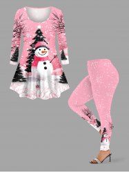 Christmas Tree Snowman Snowflake Print Plus Size Matching Set -  