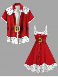 Christmas Santa Claus Costume Print Plus Size Matching Outfit For Couples - Rouge 
