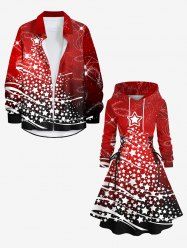 Christmas Tree Stars Print Plus Size Matching Outfit For Couples -  