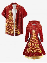 Christmas Tree Bowknot Ball Bell Flowers Snowflake Print Plus Size Matching Outfit For Couples -  