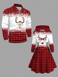 Christmas Plaid Elk Bowknot Snowflake Print Plus Size Matching Outfit For Couples -  