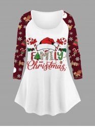 T-shirt à manches longues pour femme grande taille, imprimé sapin de Noël, flocons de neige, pain d'épice et bonbons. - Rouge 1X