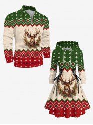 3D Knit Christmas Tree Elk Zig Zag Print Plus Size Matching Outfit For Couples -  