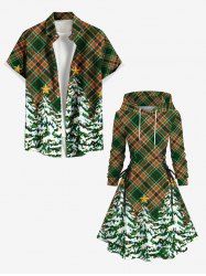 Christmas Tree Plaid Print Plus Size Matching Outfit For Couples -  