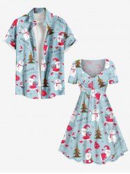 Christmas Tree Santa Claus Snowman Print Plus Size Matching Outfit For Couples -  