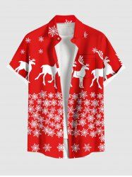 Plus Size Christmas Elk Snowflake Print Buttons Pocket Shirt For Men -  