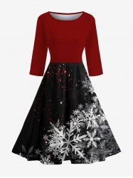 Robe midi vintage années 50 imprimée flocons de neige ombrés - Rouge 3XL