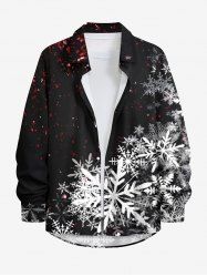 Chemise à manches longues boutonnée grande taille à imprimé flocons de neige de Noël ombré pour hommes - Noir L