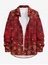 Plus Size Christmas Snowflake Tie Dye Print Buttons Pocket Shirt For Men -  
