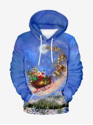 Sweat à capuche grande taille pour homme, imprimé galaxie, sapin de Noël, Père Noël et traîneau, avec cordon de serrage et poches. - Bleu Ciel 2XL