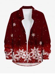Chemise à boutons et poche pour homme, grande taille, imprimé flocons de neige ombré de Noël - Rouge Vineux XL