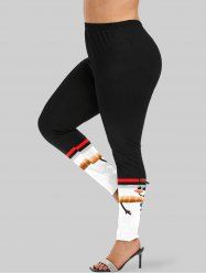 Leggings grande taille à imprimé bonhomme de neige de Noël - Noir M