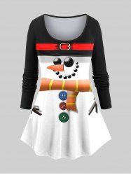 T-shirt à manches longues pour femme, imprimé bonhomme de neige de Noël, grandes tailles - Noir S