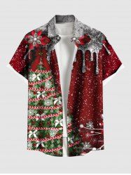 Plus Size Christmas Tree Flower Snowflake Paint Drop Print Button Pocket Shirt For Men -  