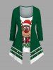 Christmas Hat Light Cute Bear Print Patchwork 2 in 1 Long Sleeves Top and Flare Pants Plus Size Matching Set -  