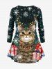 Christmas Snowflake Gift Cat Elk Print Long Sleeves Women T-shirt and Leggings Plus Size Matching Set -  
