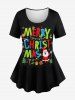 Ensemble pyjama grande taille assorti pour femme, imprimé Père Noël, flocons de neige et bonbons - Noir 