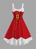 Christmas Santa Claus Costume Print Plus Size Matching Outfit For Couples - Rouge 
