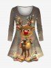 Christmas Light Elk Snowflake Print Plus Size Matching Set - Bronze 