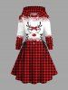 Christmas Plaid Elk Bowknot Snowflake Print Plus Size Matching Outfit For Couples -  