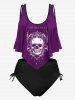 Plus Size & Curve Gothic Skull Print Ruffled Overlay Tankini Swimwear -  
