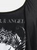 Plus Size & Curve Gothic Skull Print Ruffled Overlay Tankini Swimwear -  