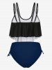 Plus Size & Curve Gothic Skull Print Ruffled Overlay Tankini Swimwear -  